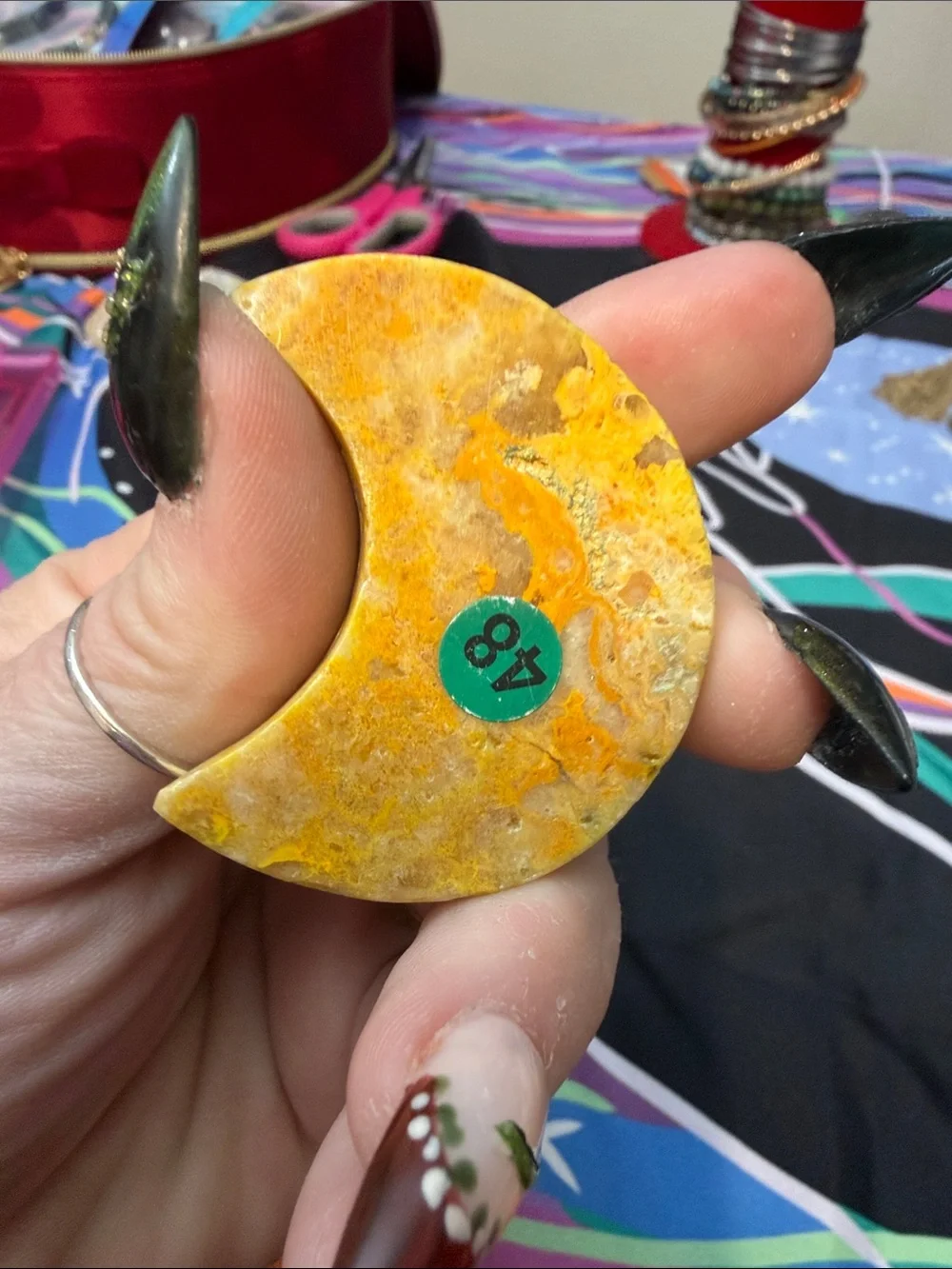 Heart and Crescent Stone Accent in White and Yellow moon and heart stones